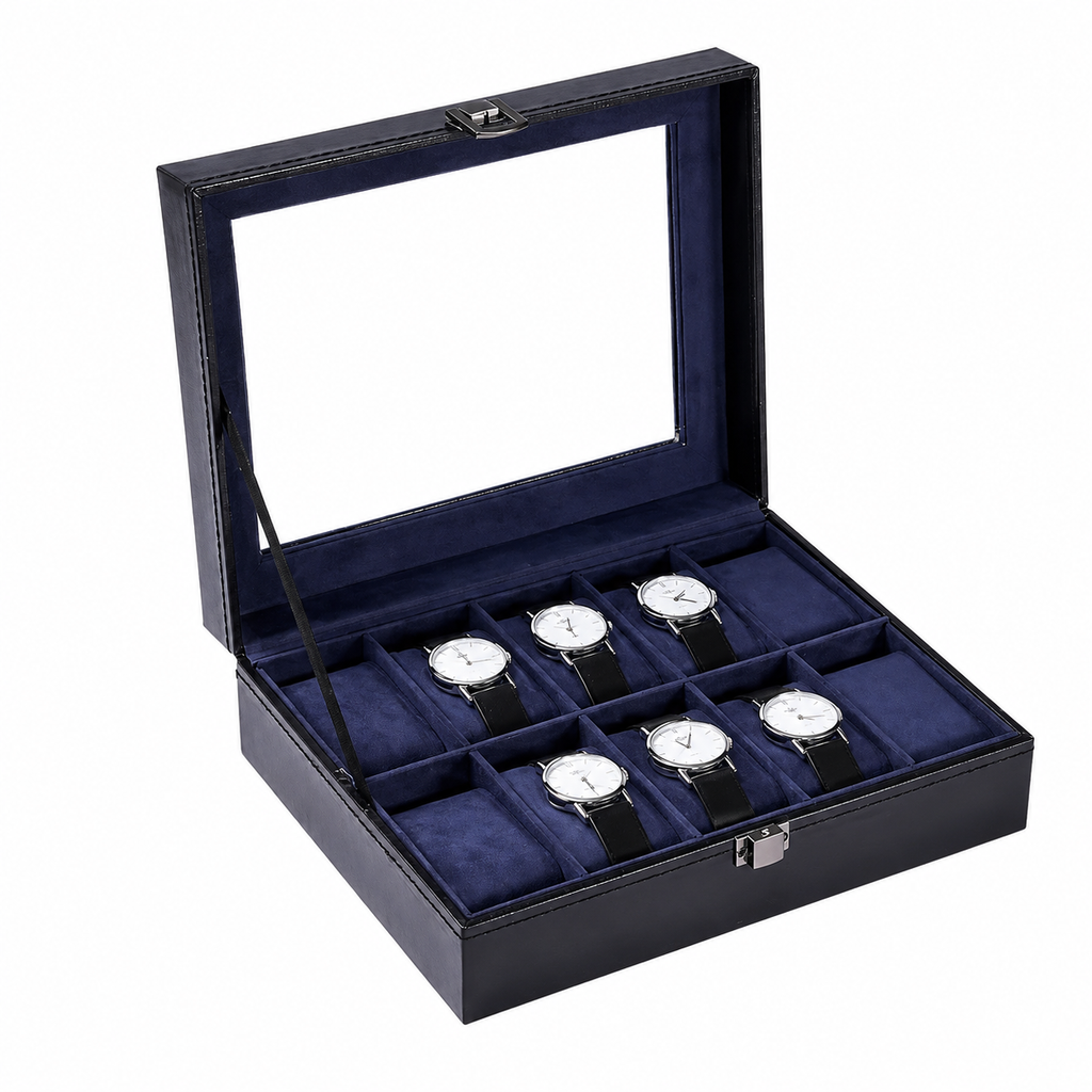 Coffret Montres – Effet Cuir Bleu