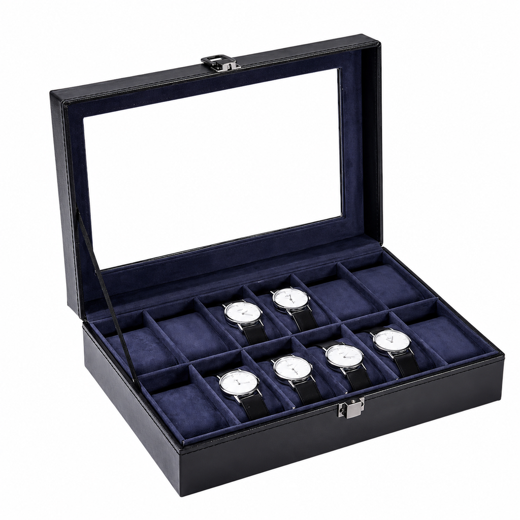 Coffret Montres – Effet Cuir Bleu