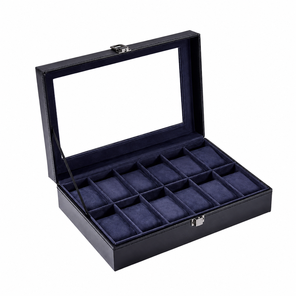Coffret Montres – Effet Cuir Bleu