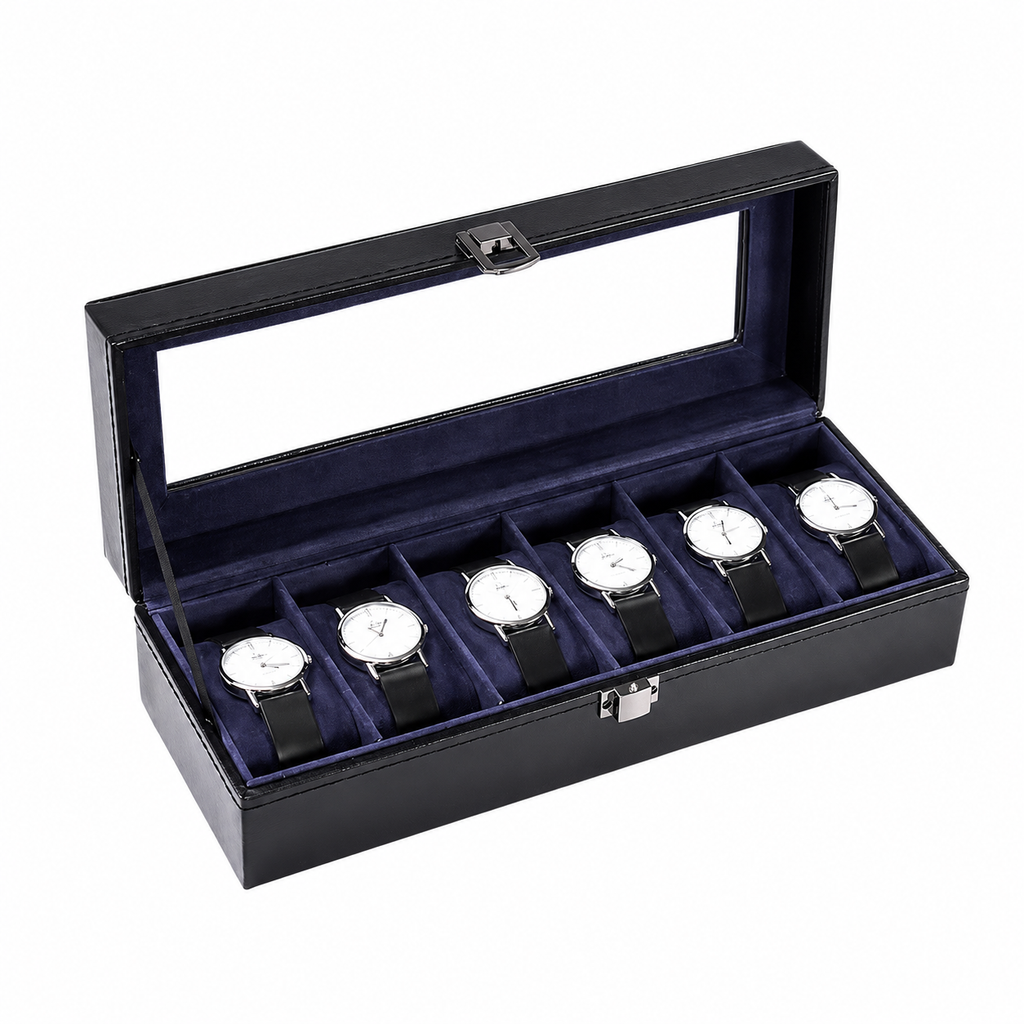 Coffret Montres – Effet Cuir Bleu